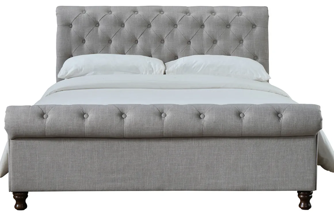 Miliboo Lit Adulte-Lit 2 places 160x200 cm en tissu gris capitonné RILEY