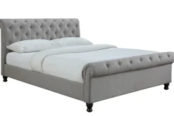 Miliboo Lit Adulte-Lit 2 places 160x200 cm en tissu gris capitonné RILEY