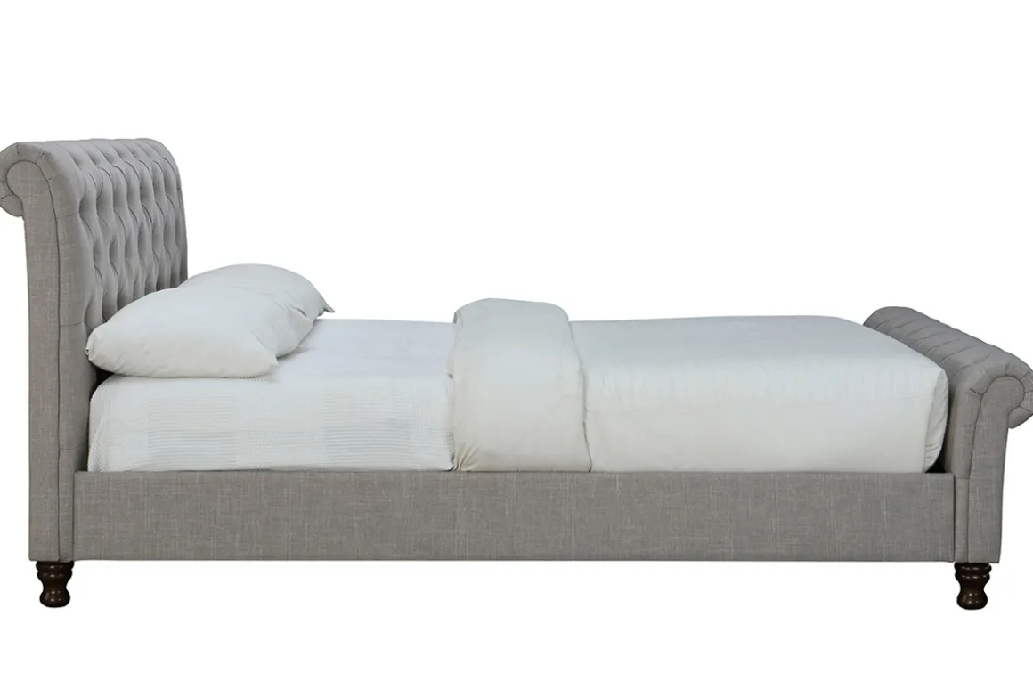 Miliboo Lit Adulte-Lit 2 places 160x200 cm en tissu gris capitonné RILEY