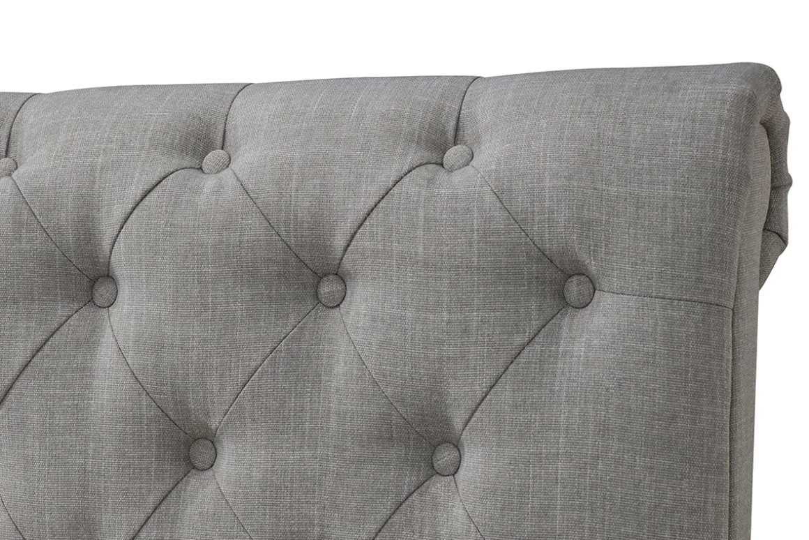 Miliboo Lit Adulte-Lit 2 places 160x200 cm en tissu gris capitonné RILEY