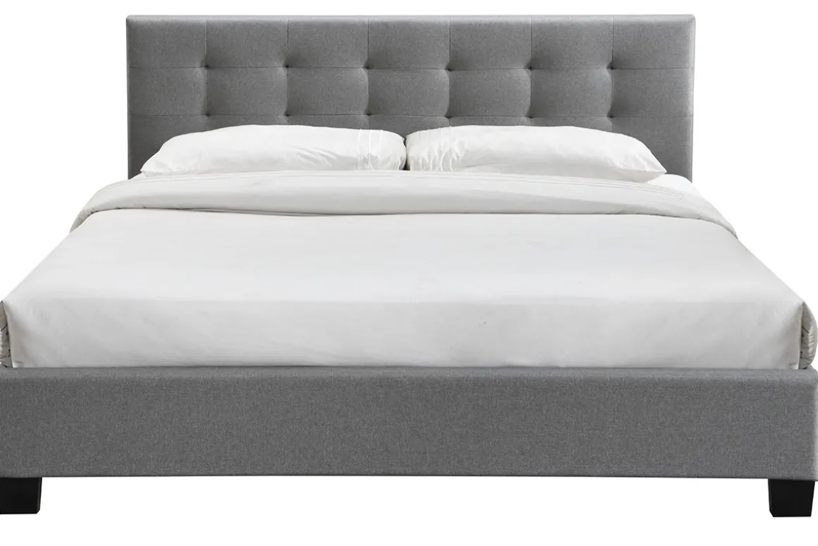 Miliboo Lit Adulte-Lit 2 places 180x200 cm en tissu gris capitonné MARQUISE