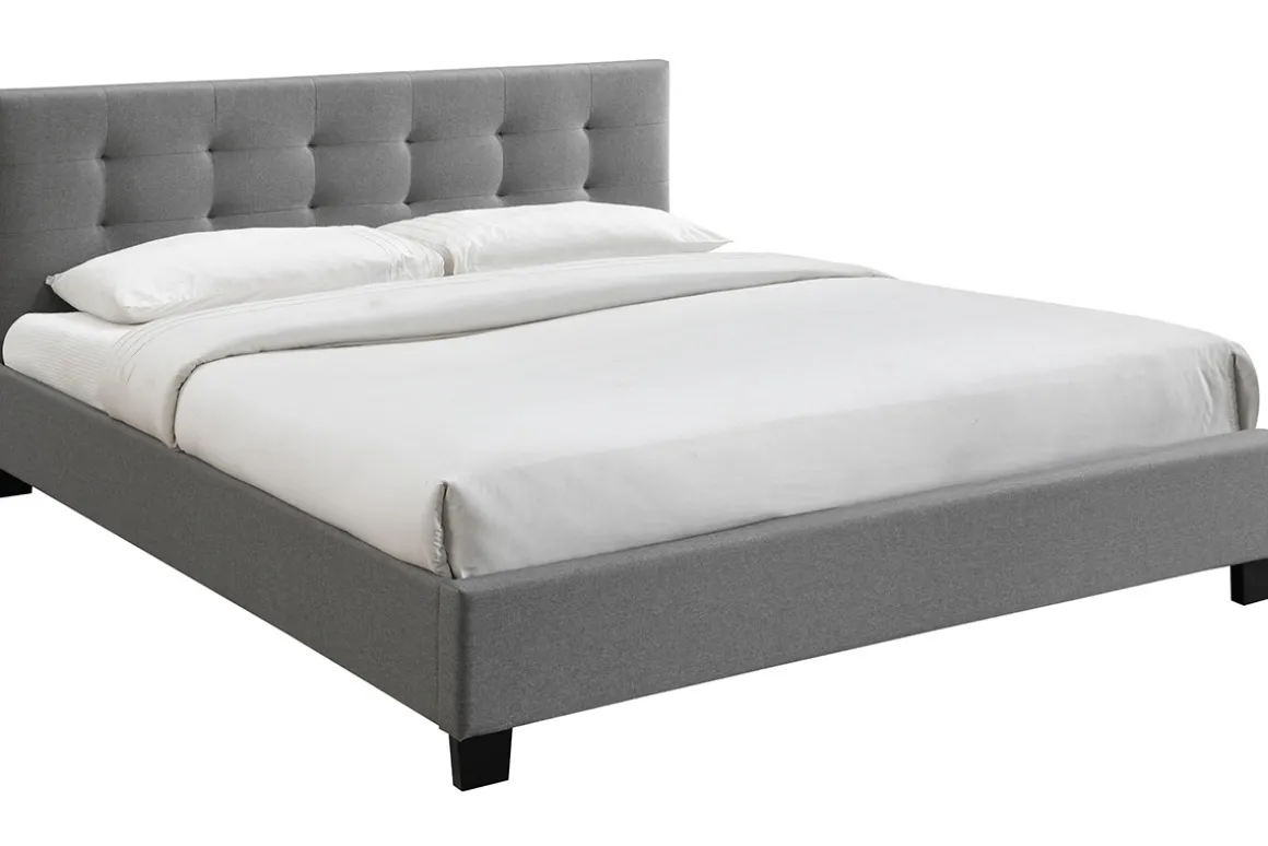 Miliboo Lit Adulte-Lit 2 places 180x200 cm en tissu gris capitonné MARQUISE