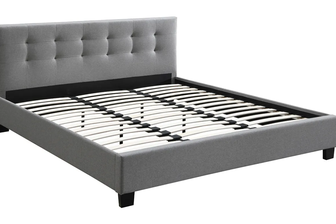 Miliboo Lit Adulte-Lit 2 places 180x200 cm en tissu gris capitonné MARQUISE