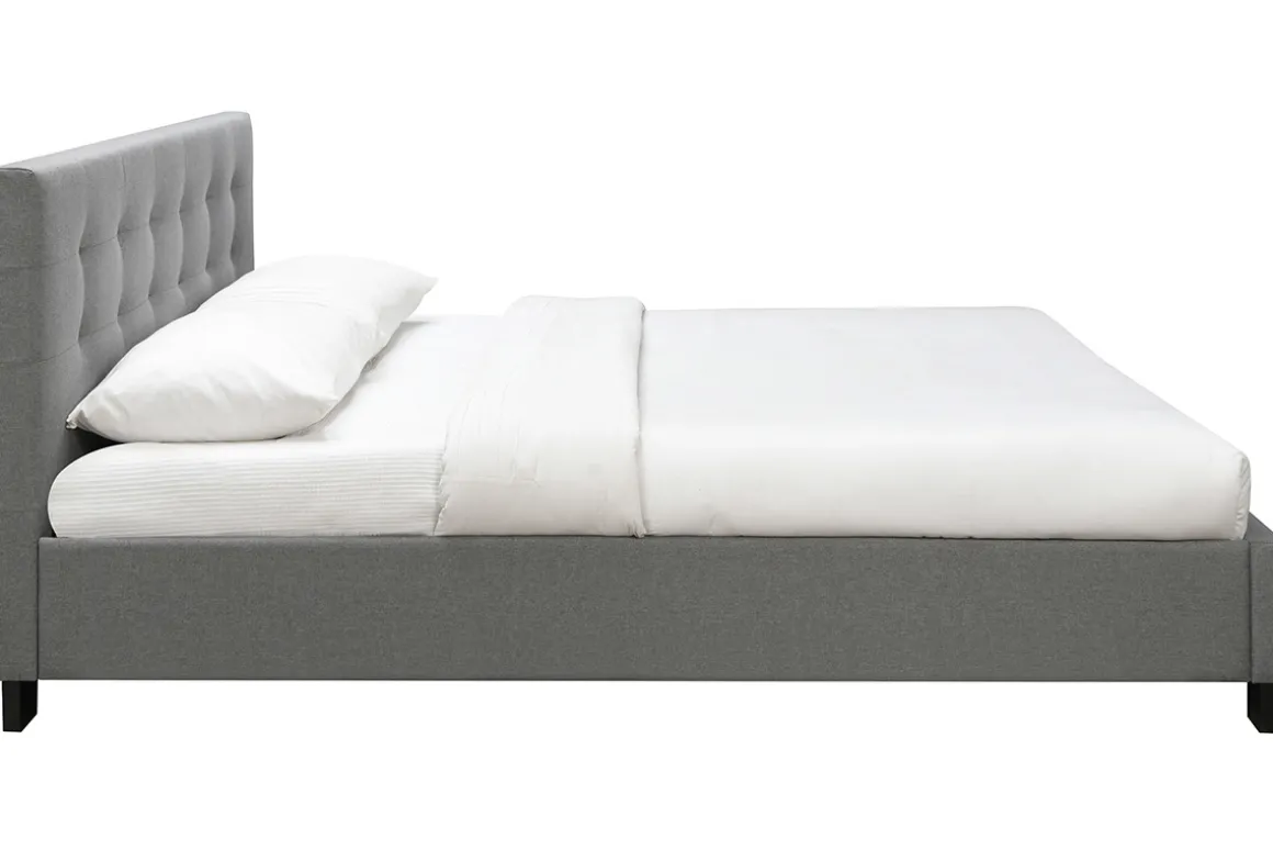 Miliboo Lit Adulte-Lit 2 places 180x200 cm en tissu gris capitonné MARQUISE