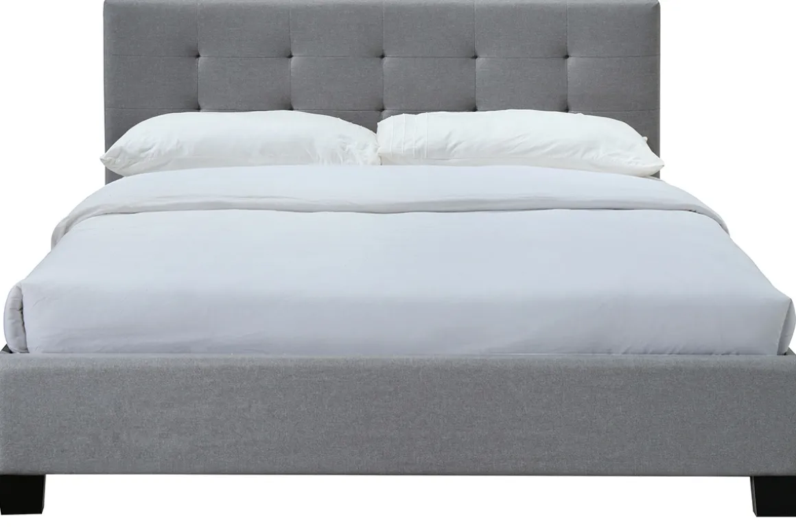 Miliboo Lit Adulte-Lit 2 places 160x200 cm en tissu gris capitonné MARQUISE
