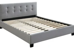 Miliboo Lit Adulte-Lit 2 places 160x200 cm en tissu gris capitonné MARQUISE