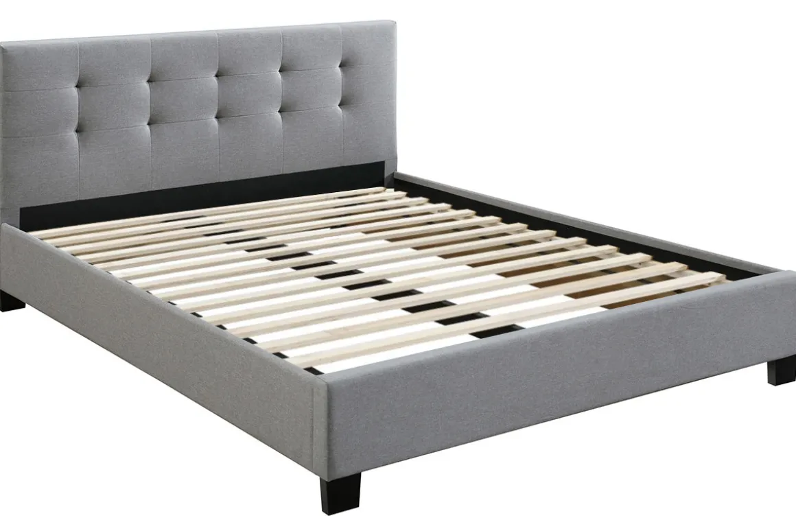 Miliboo Lit Adulte-Lit 2 places 160x200 cm en tissu gris capitonné MARQUISE