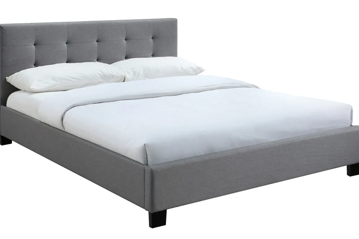 Miliboo Lit Adulte-Lit 2 places 160x200 cm en tissu gris capitonné MARQUISE