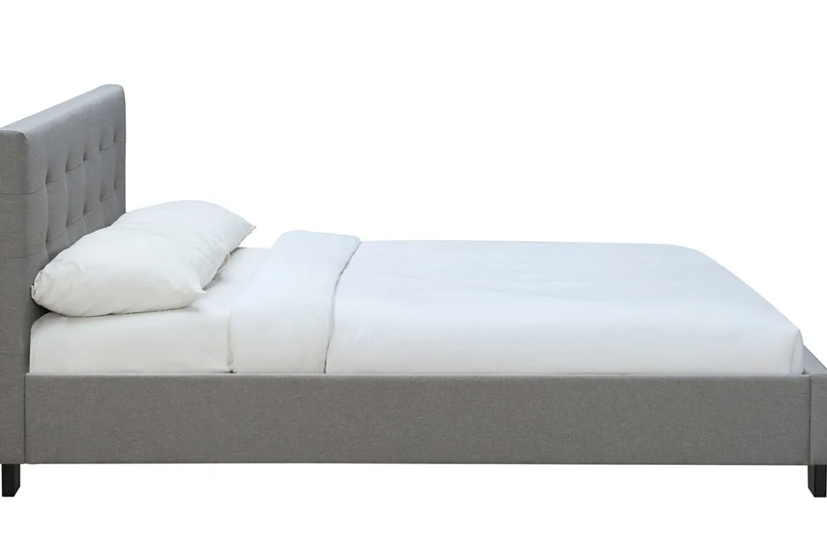 Miliboo Lit Adulte-Lit 2 places 160x200 cm en tissu gris capitonné MARQUISE