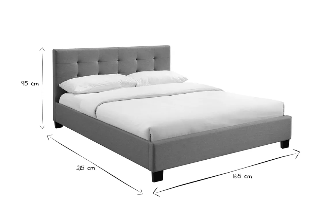Miliboo Lit Adulte-Lit 2 places 160x200 cm en tissu gris capitonné MARQUISE