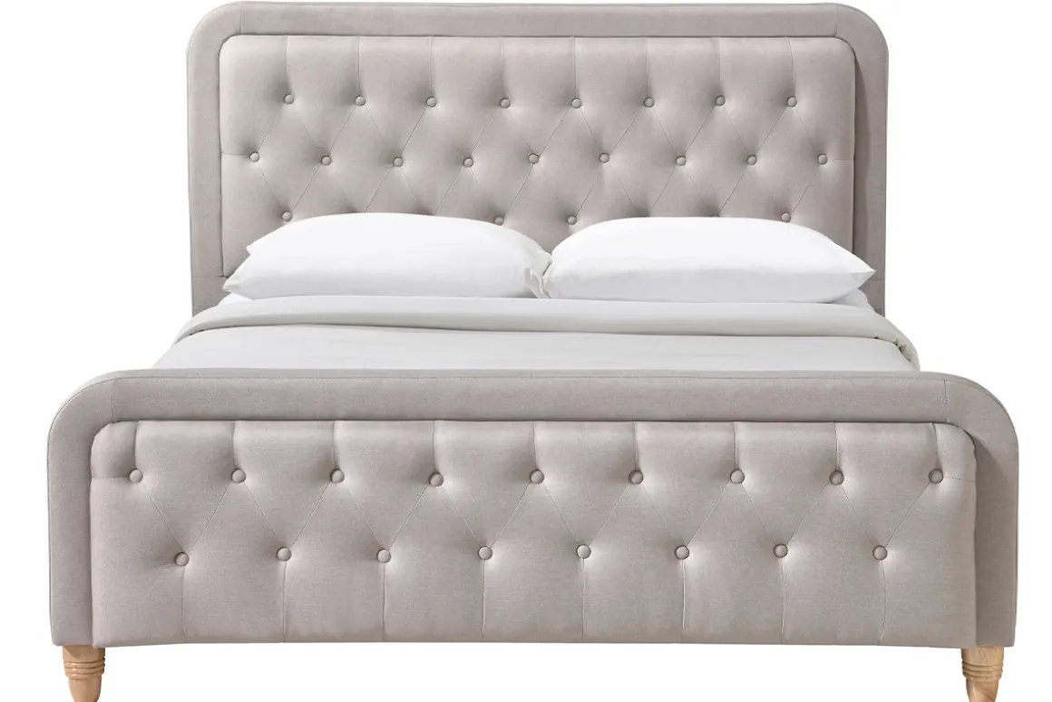 Miliboo Lit Adulte-Lit 2 places 160x200 cm en tissu beige capitonné KRISTEN