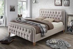 Miliboo Lit Adulte-Lit 2 places 160x200 cm en tissu beige capitonné KRISTEN