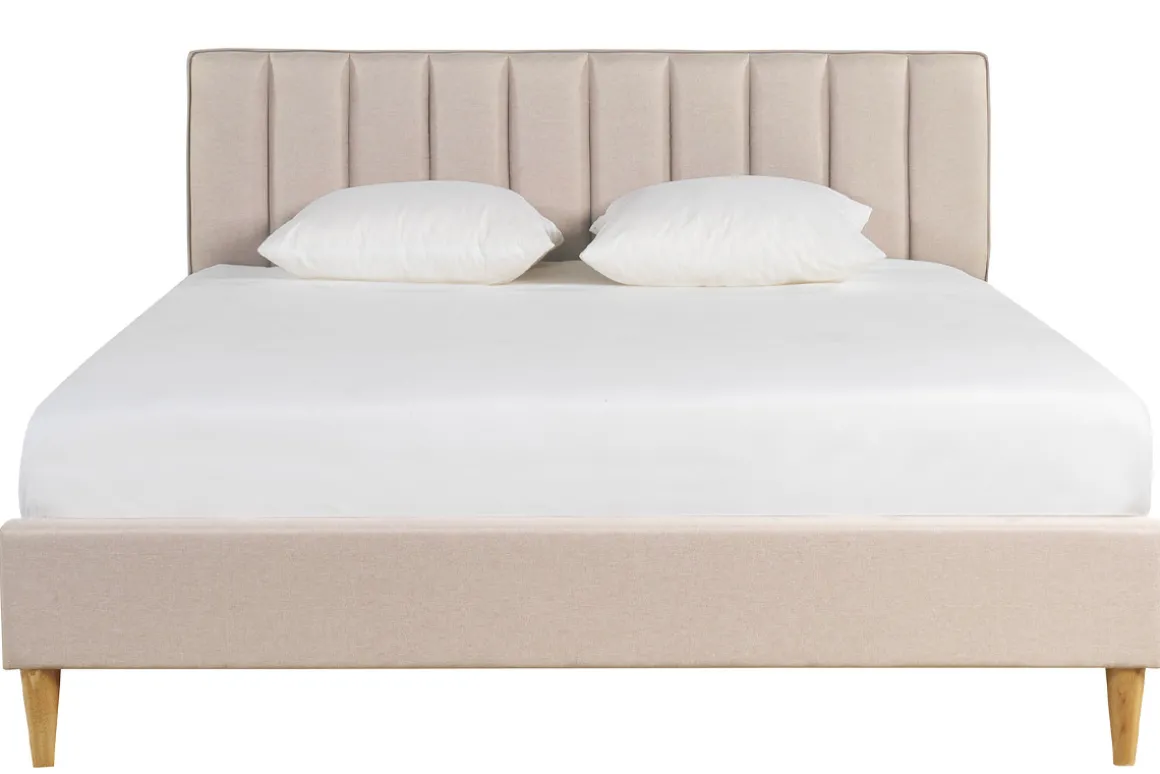 Miliboo Lit Adulte-Lit 2 places 160x200 cm en tissu beige DIANE