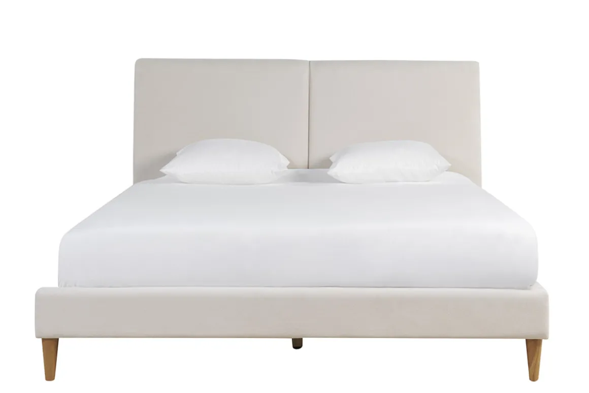 Miliboo Lit Adulte-Lit 2 places 160x200 cm en tissu beige et bois clair SALOME