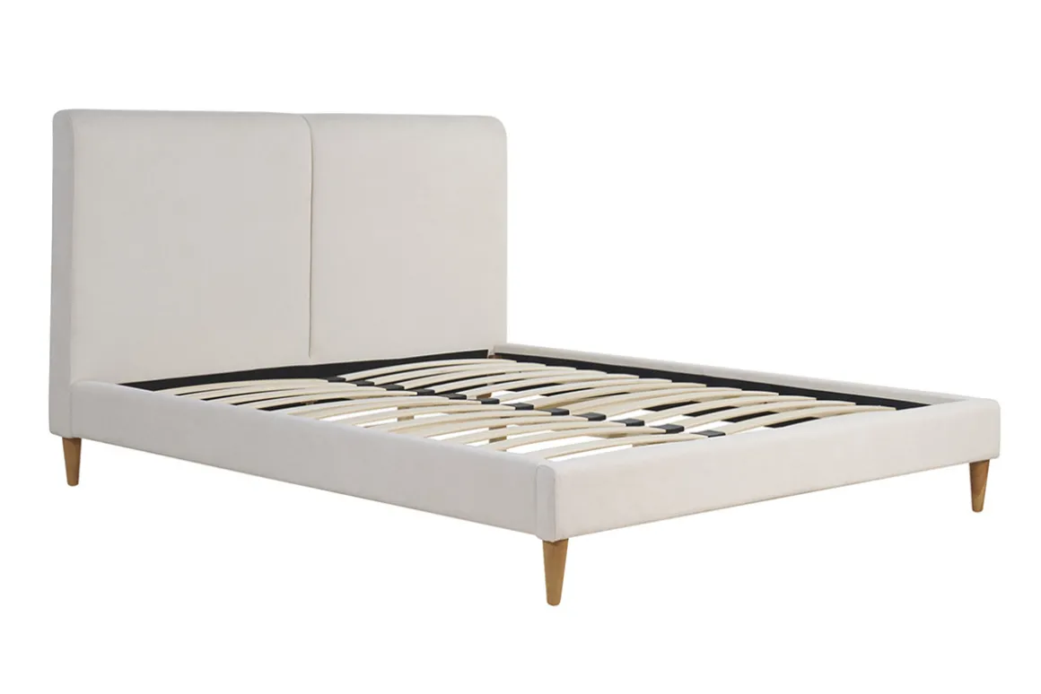 Miliboo Lit Adulte-Lit 2 places 160x200 cm en tissu beige et bois clair SALOME