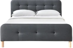 Miliboo Lit Adulte-Lit 2 places 160x200 cm en tissu gris foncé capitonné HOLSEN