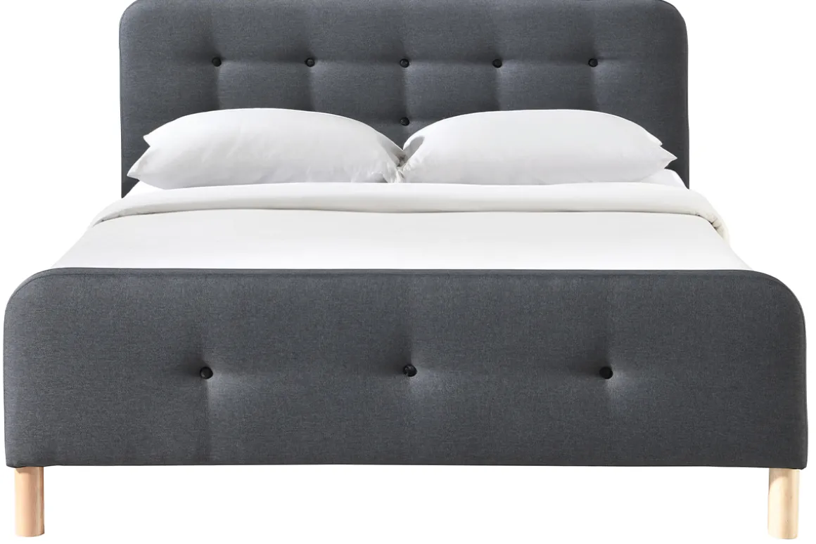 Miliboo Lit Adulte-Lit 2 places 160x200 cm en tissu gris foncé capitonné HOLSEN