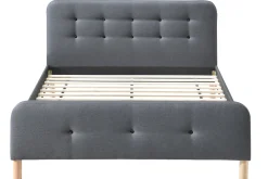 Miliboo Lit Adulte-Lit 2 places 160x200 cm en tissu gris foncé capitonné HOLSEN