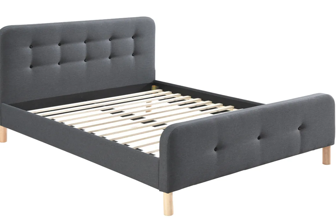 Miliboo Lit Adulte-Lit 2 places 160x200 cm en tissu gris foncé capitonné HOLSEN