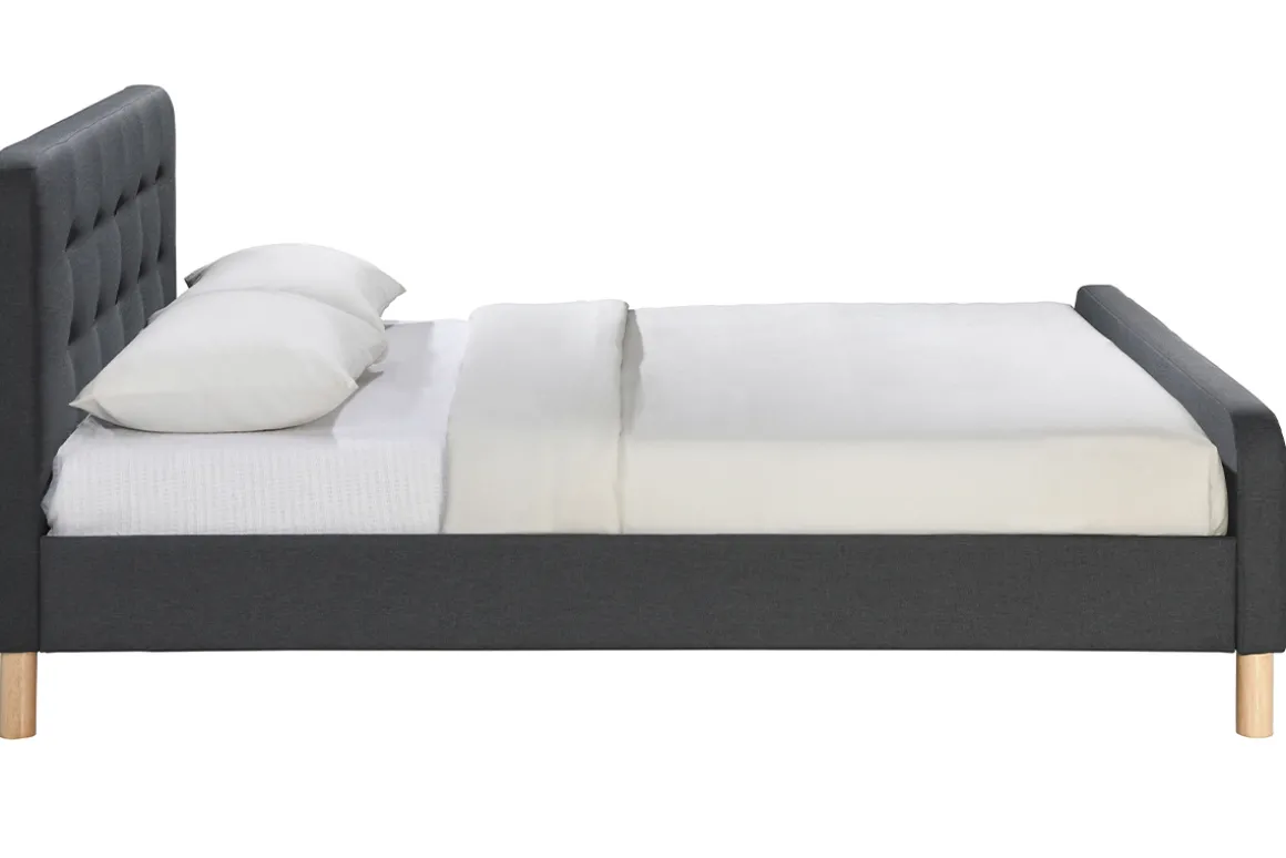 Miliboo Lit Adulte-Lit 2 places 160x200 cm en tissu gris foncé capitonné HOLSEN