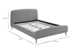 Miliboo Lit Adulte-Lit 2 places 140x200 cm en tissu gris NIELS