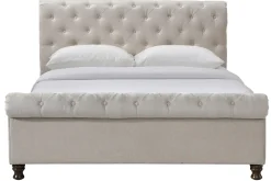 Miliboo Lit Adulte-Lit 2 places 160x200 cm en tissu velours beige capitonné RILEY