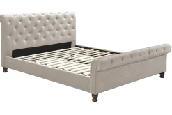 Miliboo Lit Adulte-Lit 2 places 160x200 cm en tissu velours beige capitonné RILEY