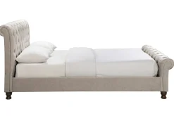 Miliboo Lit Adulte-Lit 2 places 160x200 cm en tissu velours beige capitonné RILEY