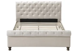 Miliboo Lit Adulte-Lit 2 places 160x200 cm en tissu velours beige capitonné RILEY