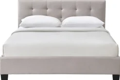 Miliboo Lit Adulte-Lit 2 places 160x200 cm en tissu lin beige capitonné MARQUISE