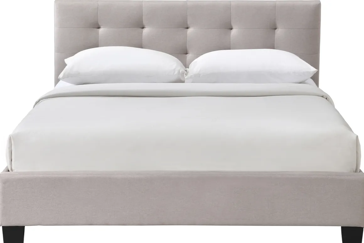 Miliboo Lit Adulte-Lit 2 places 160x200 cm en tissu lin beige capitonné MARQUISE