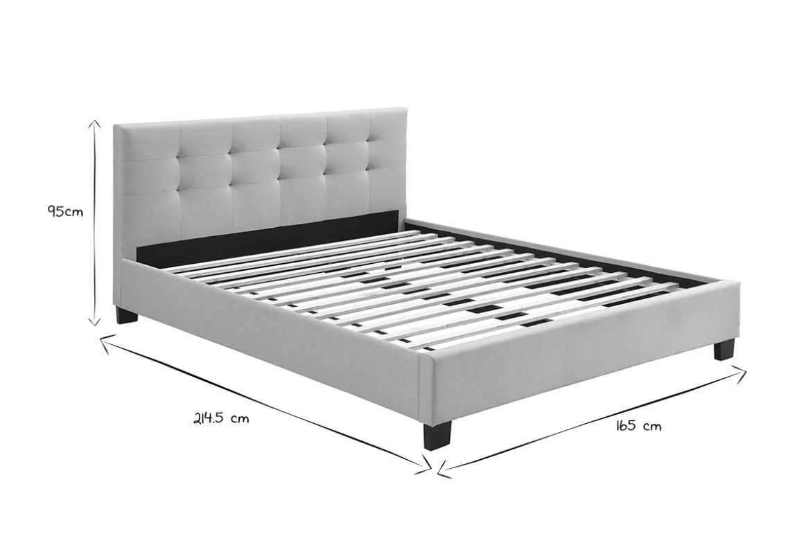 Miliboo Lit Adulte-Lit 2 places 160x200 cm en tissu lin beige capitonné MARQUISE