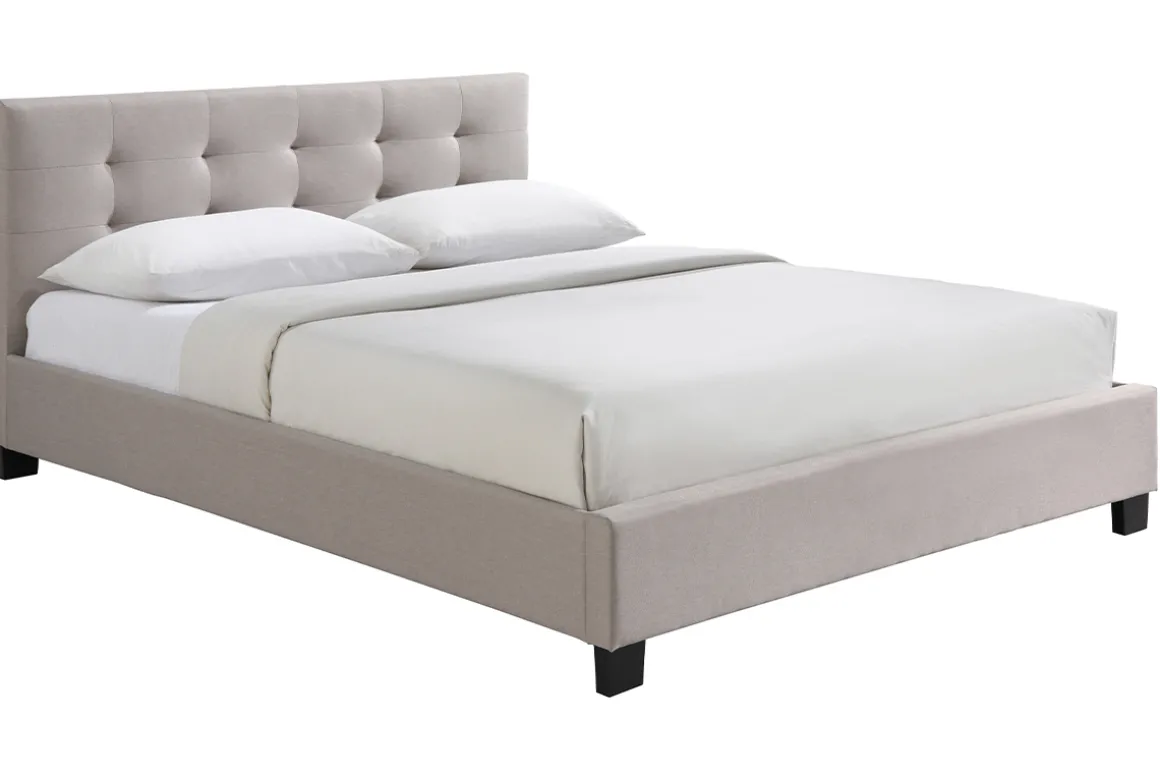 Miliboo Lit Adulte-Lit 2 places 160x200 cm en tissu lin beige capitonné MARQUISE