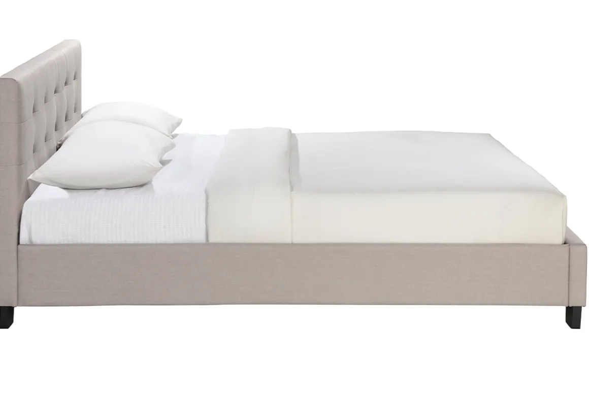 Miliboo Lit Adulte-Lit 2 places 160x200 cm en tissu lin beige capitonné MARQUISE