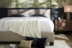 Miliboo Lit Adulte-Lit 2 places 160x200 cm en tissu lin beige capitonné MARQUISE