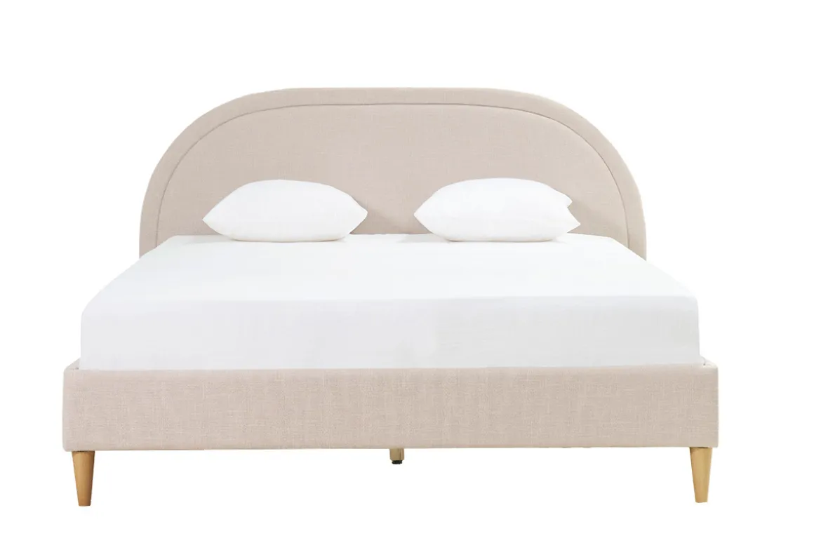 Miliboo Lit Adulte-Lit 2 places 160x200 en tissu beige CHARLINE