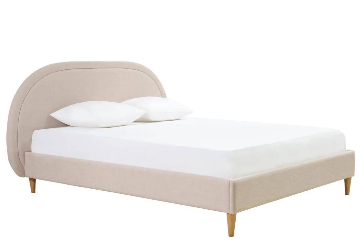 Miliboo Lit Adulte-Lit 2 places 160x200 en tissu beige CHARLINE