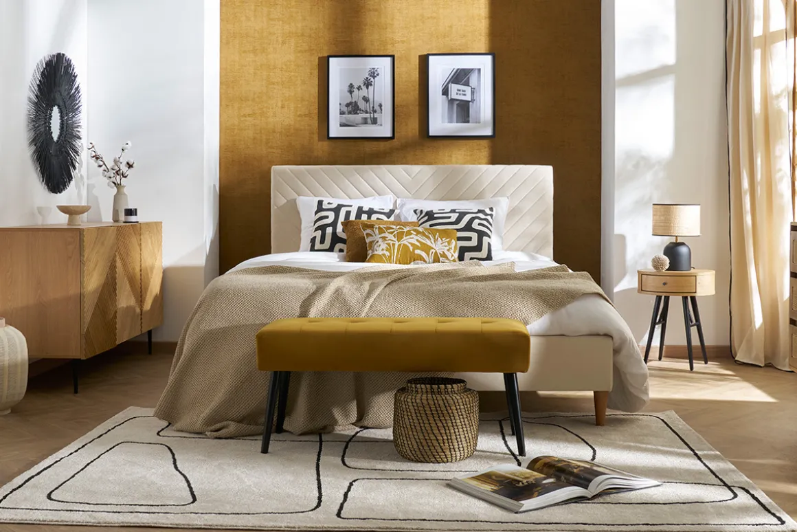 Miliboo Lit Adulte-Lit 2 places 160x200 en tissu beige SIDONIE