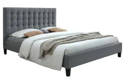 Miliboo Lit Adulte-Lit 2 places 160x200 en tissu gris clair capitonné DANAE