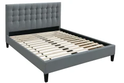 Miliboo Lit Adulte-Lit 2 places 160x200 en tissu gris clair capitonné DANAE