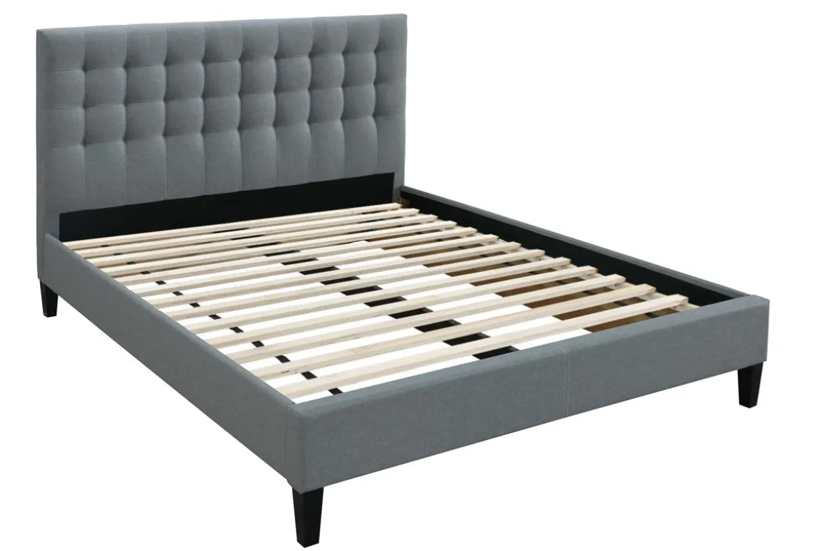 Miliboo Lit Adulte-Lit 2 places 160x200 en tissu gris clair capitonné DANAE