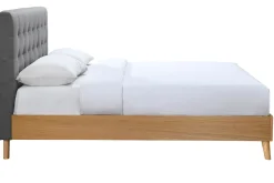 Miliboo Lit Adulte-Lit 2 places 140x200cm en bois et tissu gris capitonné LYNN