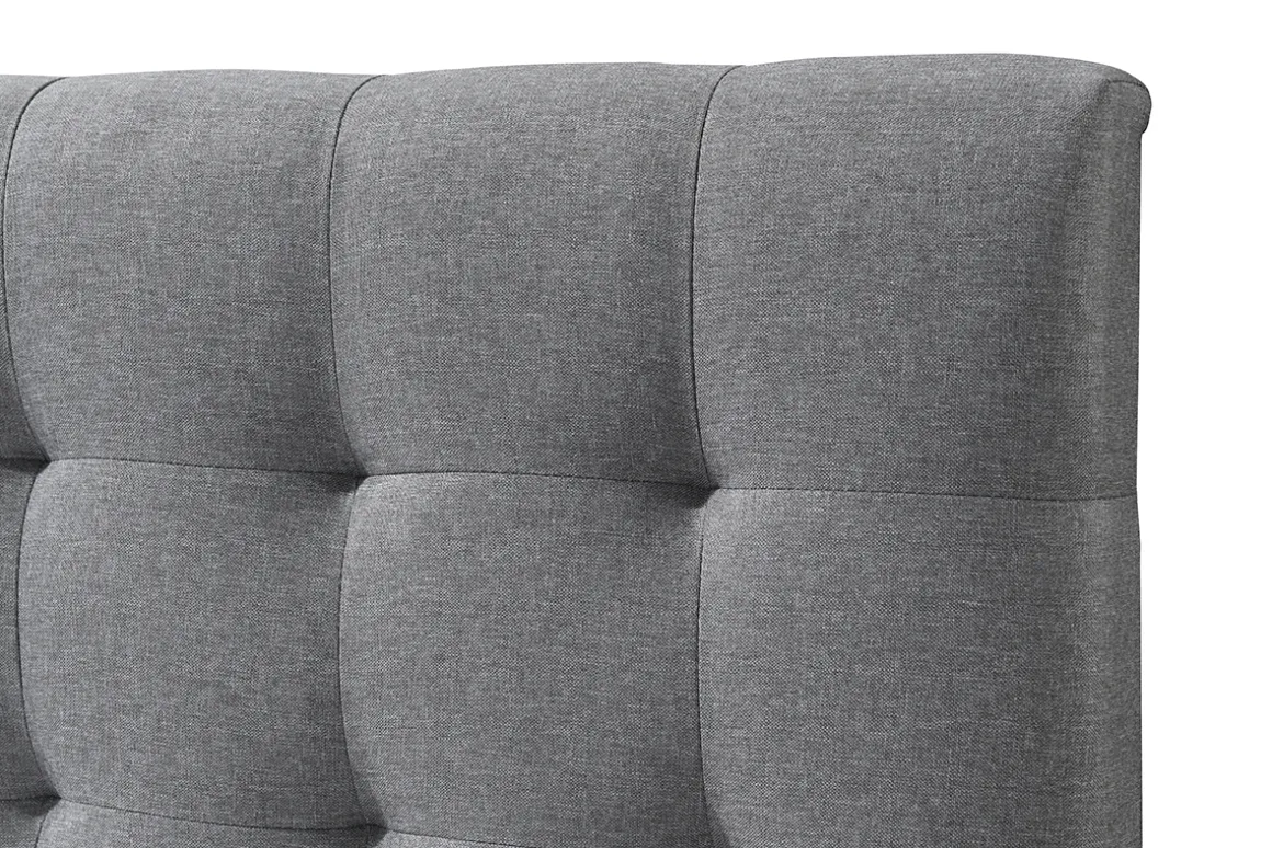 Miliboo Lit Adulte-Lit 2 places 140x200cm en bois et tissu gris capitonné LYNN