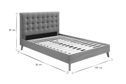 Miliboo Lit Adulte-Lit 2 places 140x200cm en bois et tissu gris capitonné LYNN