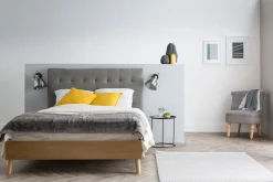 Miliboo Lit Adulte-Lit 2 places 140x200cm en bois et tissu gris capitonné LYNN