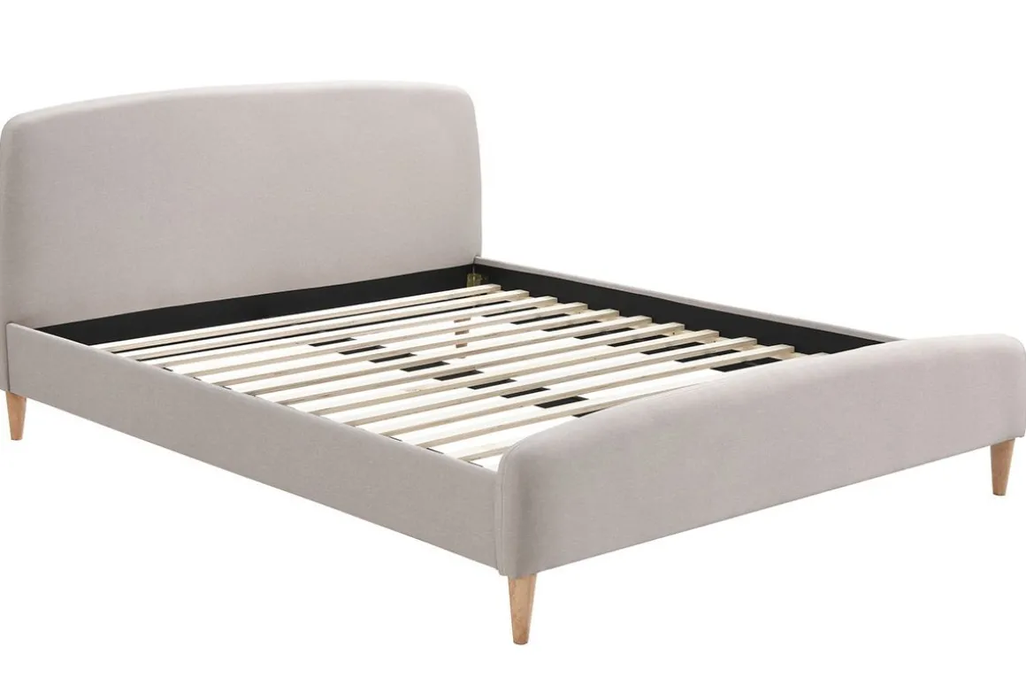 Miliboo Lit Adulte-Lit 2 places 160x200cm en tissu beige NIELS