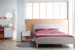 Miliboo Lit Adulte-Lit 2 places 160x200cm en tissu beige NIELS