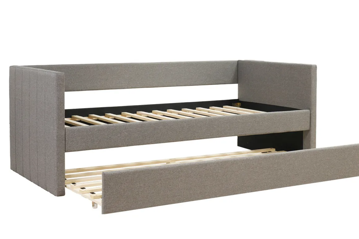 Miliboo Lit Adulte|Lit Enfant-Lit gigogne en tissu gris 90x190 cm ELIE