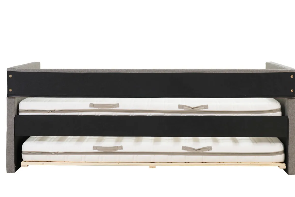 Miliboo Lit Adulte|Lit Enfant-Lit gigogne en tissu gris 90x190 cm ELIE