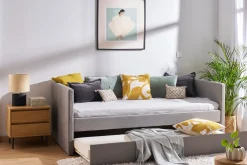 Miliboo Lit Adulte|Lit Enfant-Lit gigogne en tissu gris 90x190 cm ELIE